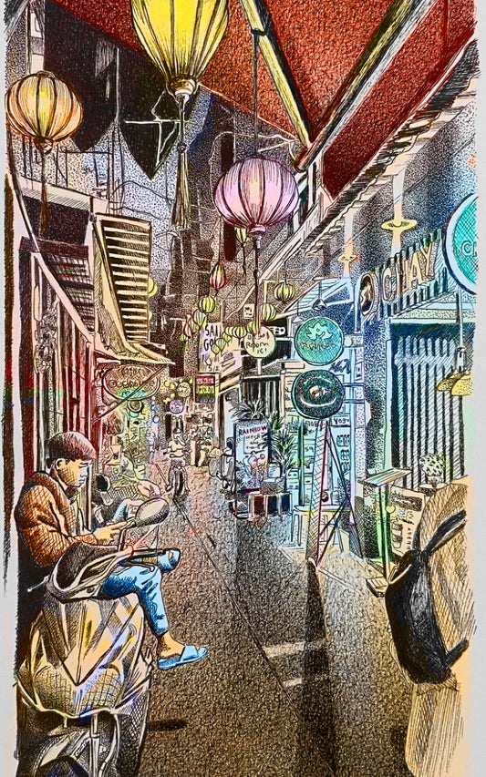 Vietnam - Laneway at Night - Fine Art Print - A4